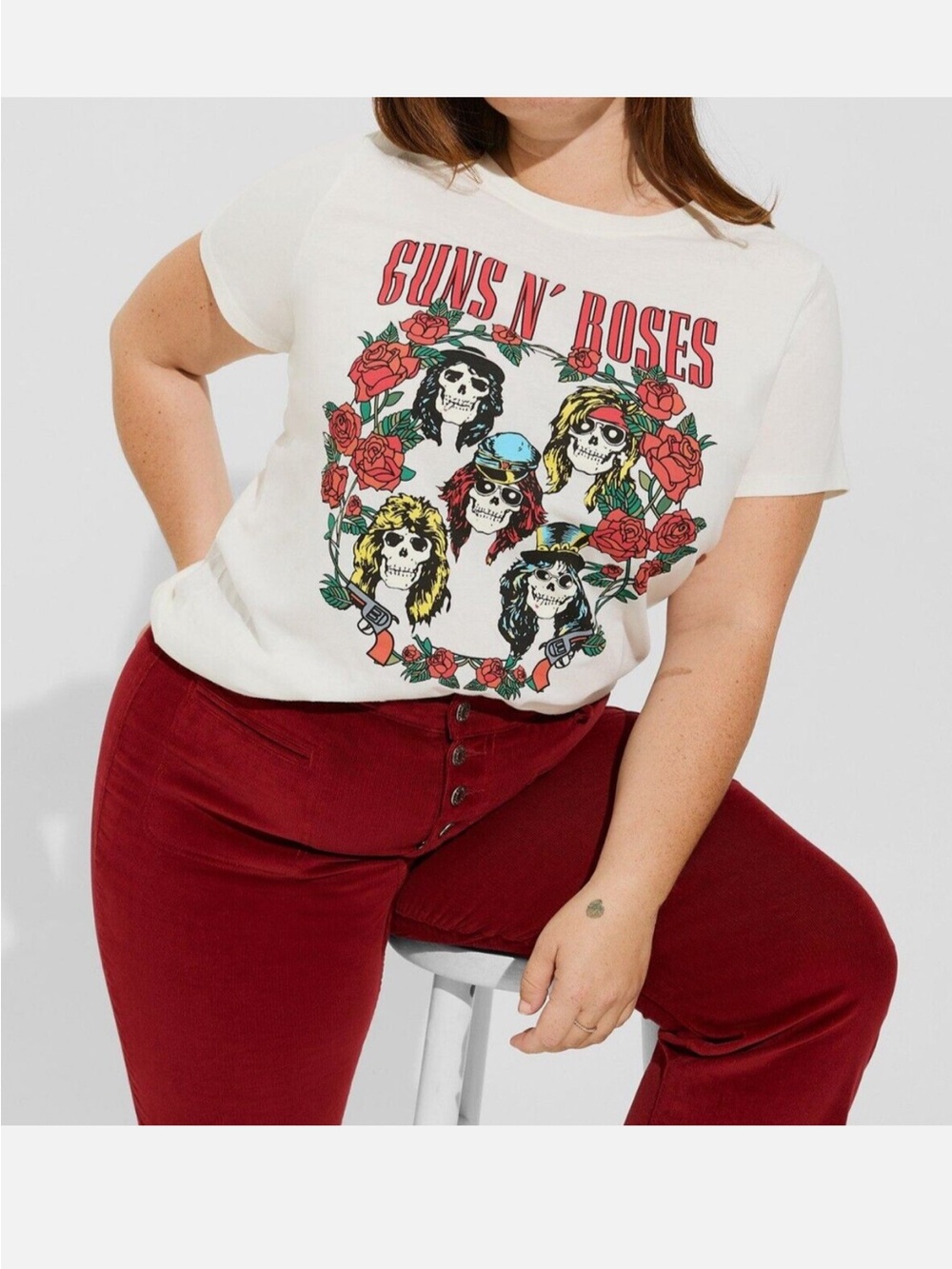 torrid White Guns N' Roses Graphic Tee with Red and Black Details
